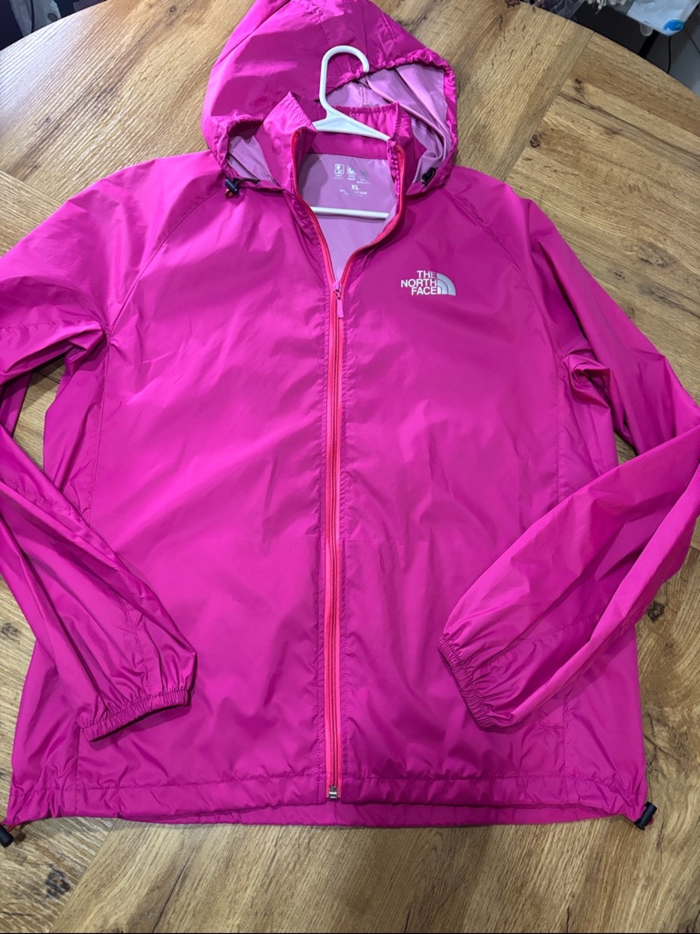 The North Face Women's Bright Pink Hooded Windbreaker Jacket